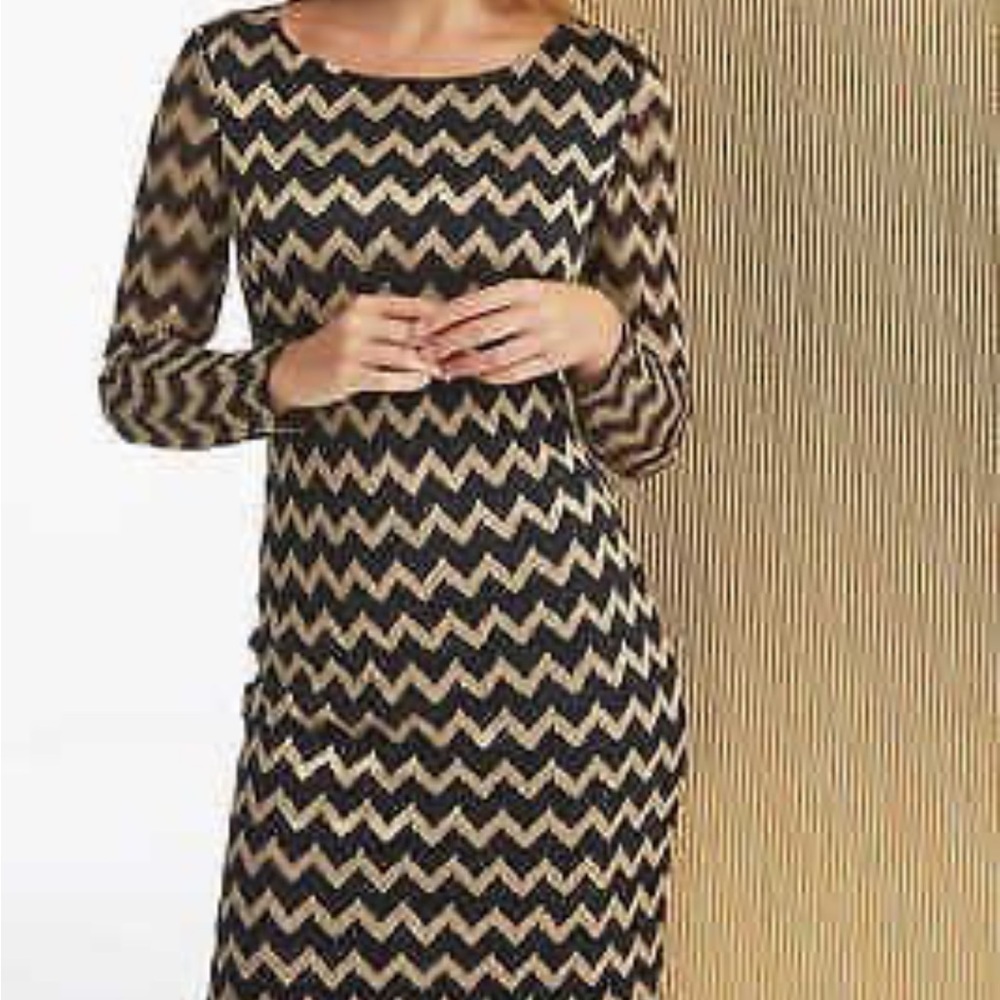 Forever 21 Black Gold Chevron Bodycon Midi Cocktail Dress Size Large